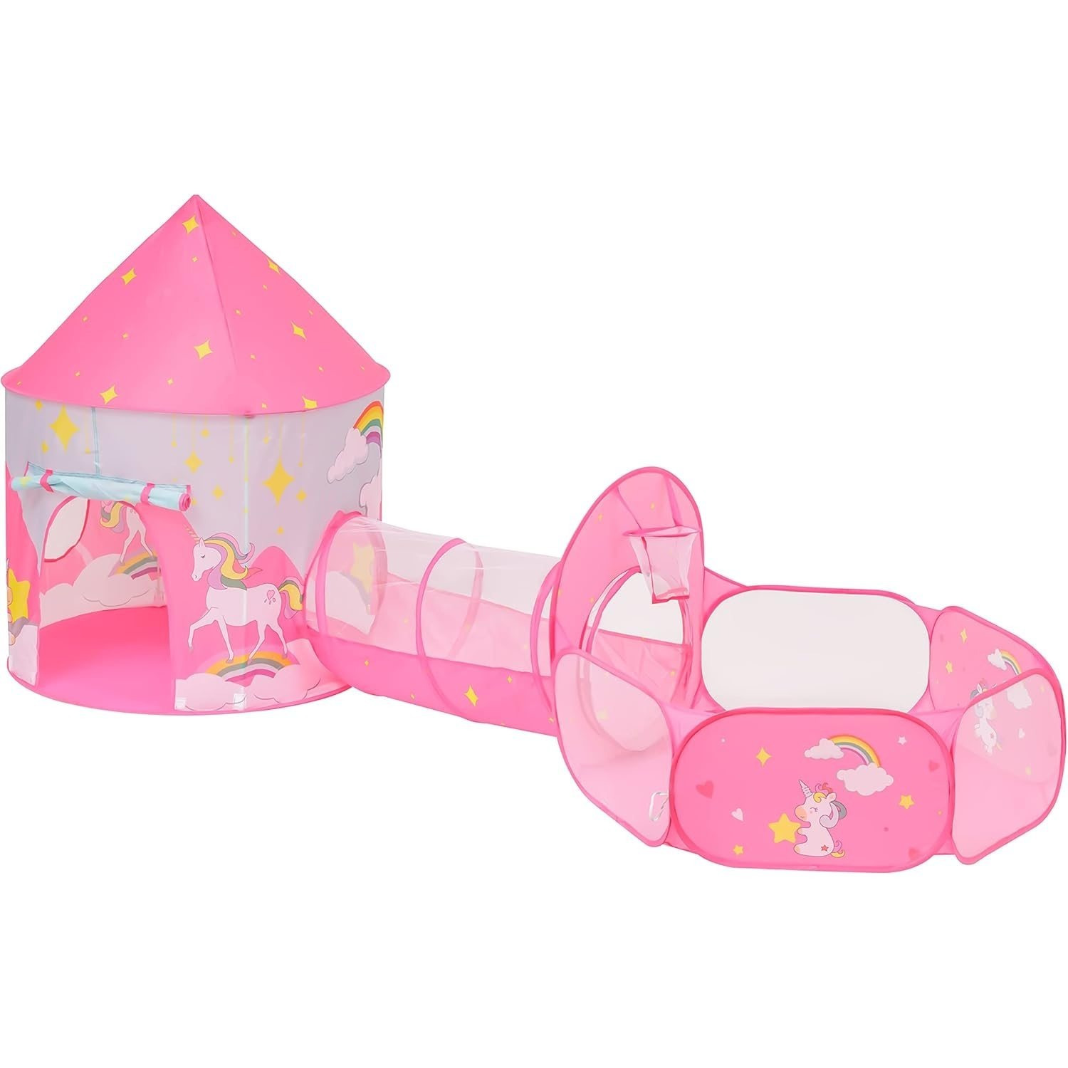 Image of Baroni Toys 3 In 1 Fantasy Play Tent | Fantasy Castle Princess, Pop Up Tent, Tunnel And Pool For Children 3 4 5 6 7 Years, Carry Bag, Toy Tent For Indoor And Outdoor, Children's Playhouse