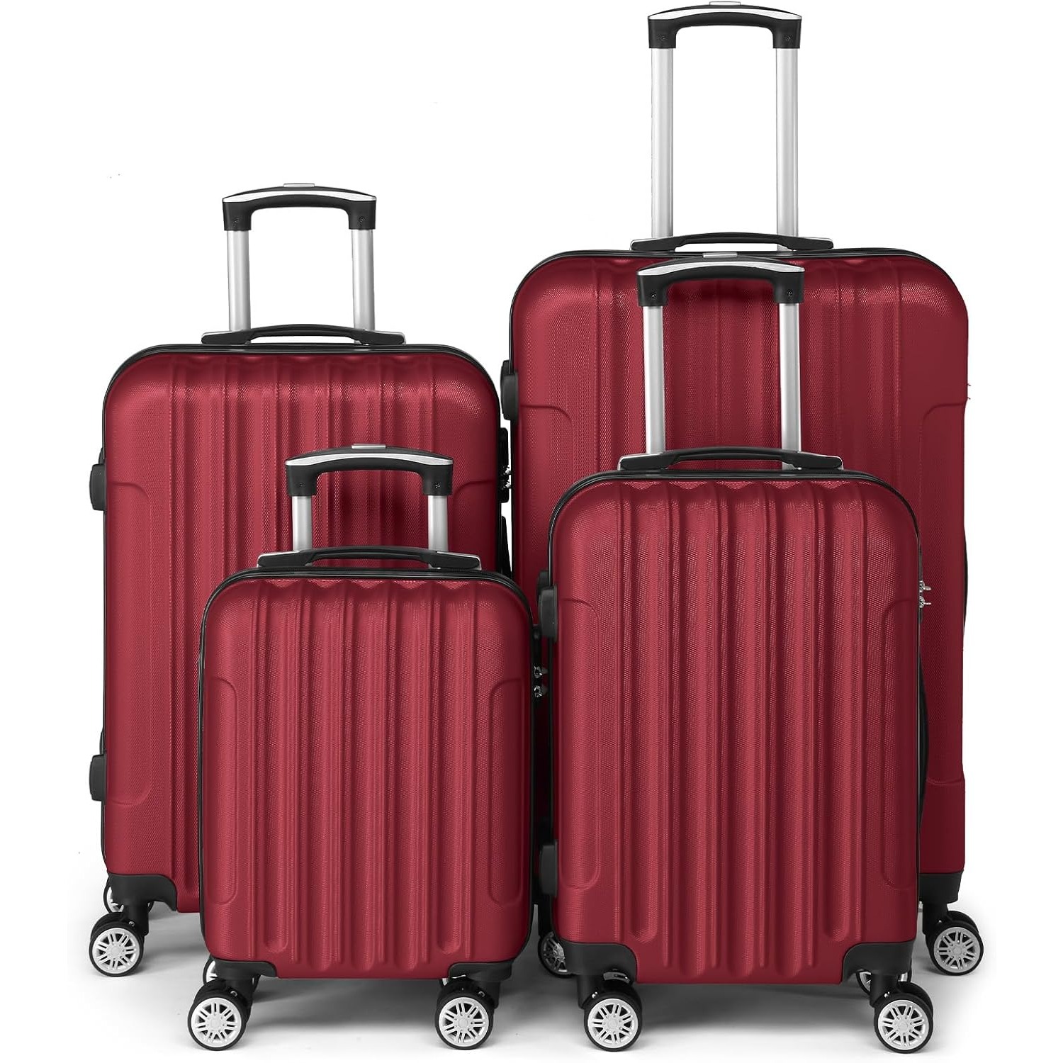 Image of Bonnlo 4pcs Luggage Set, Hard Shell Suitcase Set, Travel Suitcase With 4 Wheels, Suitcase & Trolley S-m-l-xl, Large Hand Luggage, Black