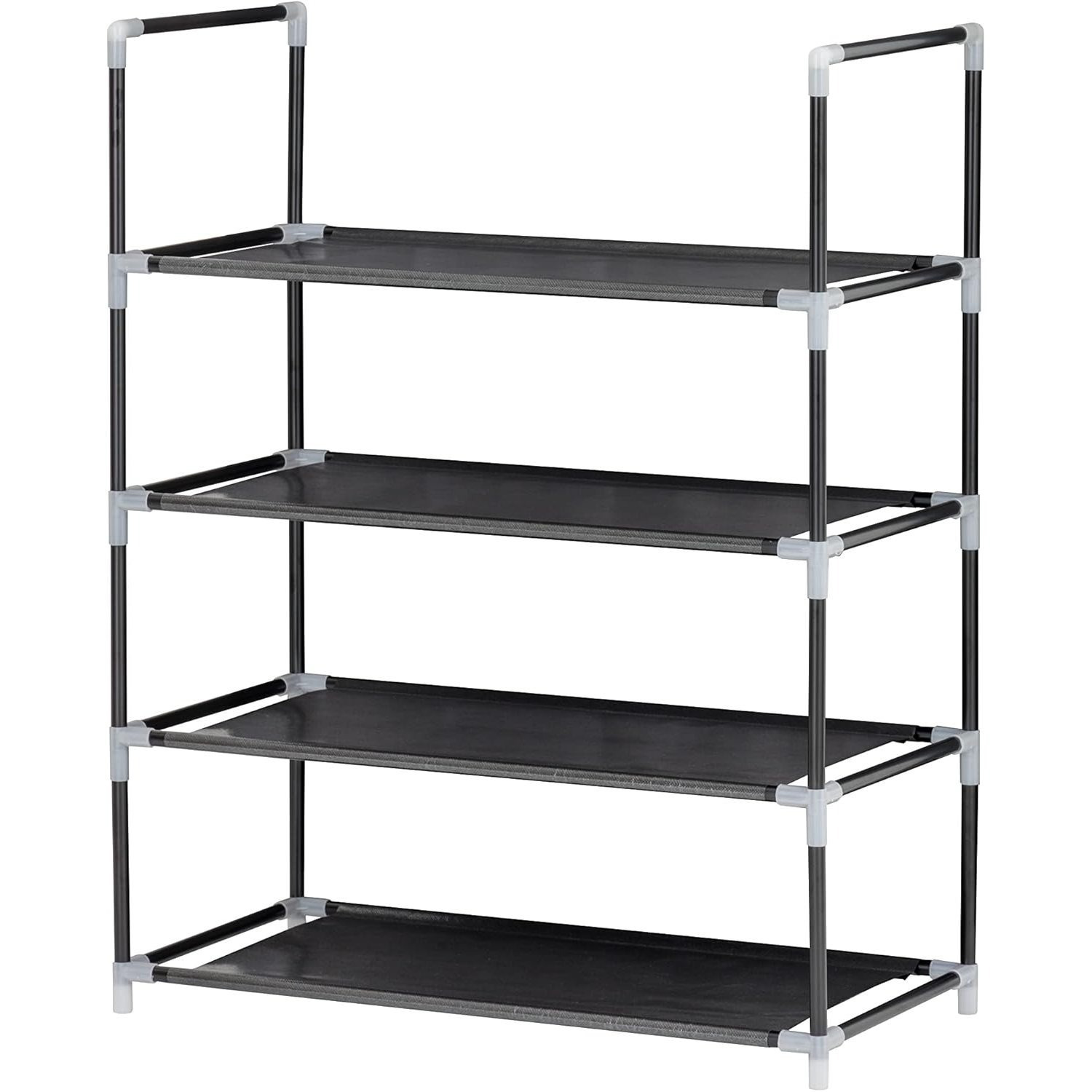 Baroni - Shoe Rack In Non-woven Fabric, Shoe Cabinet With Iron Structure For Bedroom, Walk-in Closet, , Black