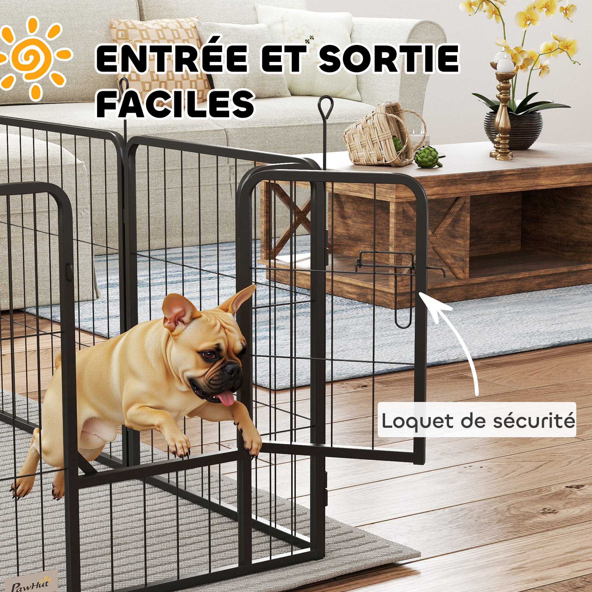 TEMU Corral para perros PawHut, jaula portátil de acero modular y plegable de 8 paneles de 60 cm de con puerta, valla para cachorros y animales