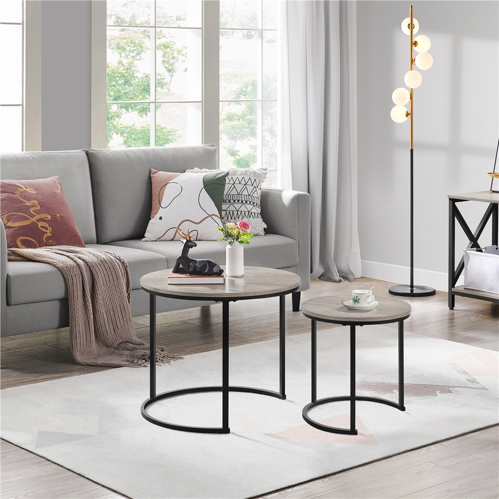 Costoffs Set Of 2 Side Tables Coffee Table With Metal Frame Round Coffee Table Sofa Table Small Table For Living Room Office