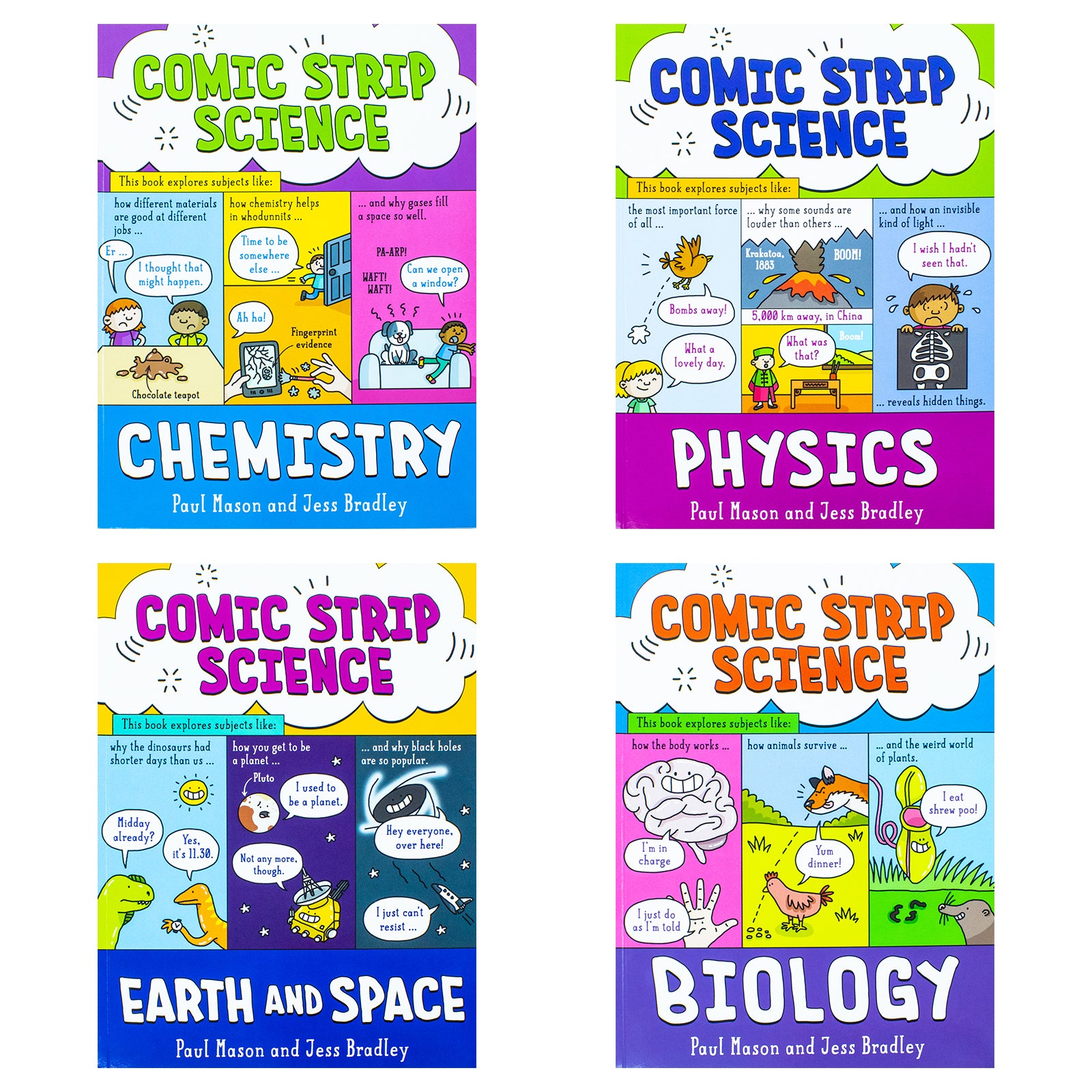 TEMU Comic Strip Science Series 4 Books Collection Set By Paul Mason Fun Learning Experience For Ages 12 And Up In Biology, Physics, Earth Science &