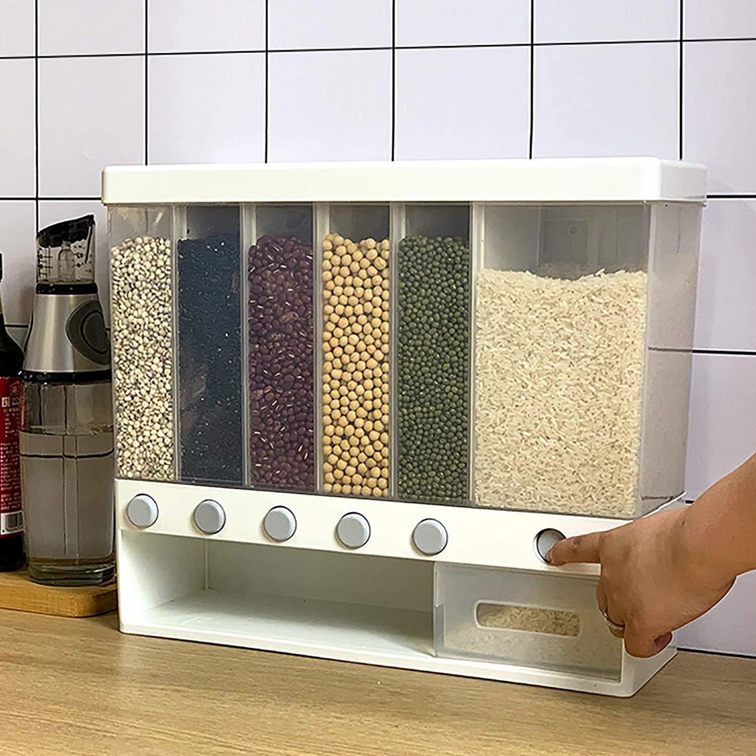 TEMU Food Sealed Storage Container Grain Box Cereal Dispenser Rice Wall Mounted Dry Food Box Home Kitchen, Rice Dispenser