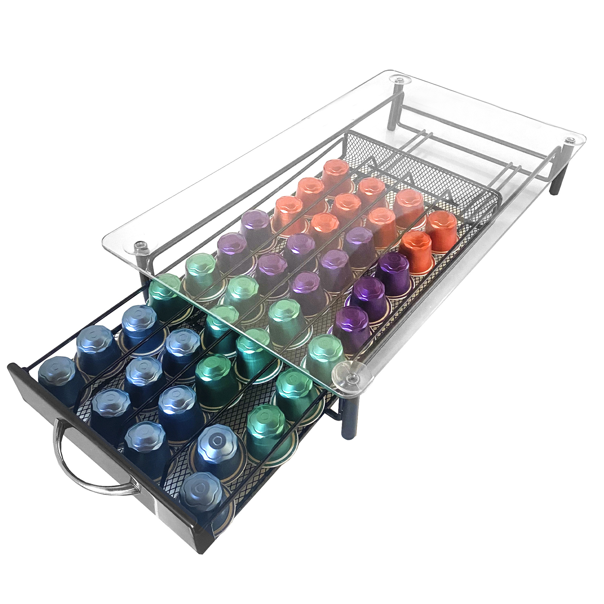TEMU Home Capsule Organizer Support Capacity 40 Capsules Glass Cover Metal Stand With Extraction Handle