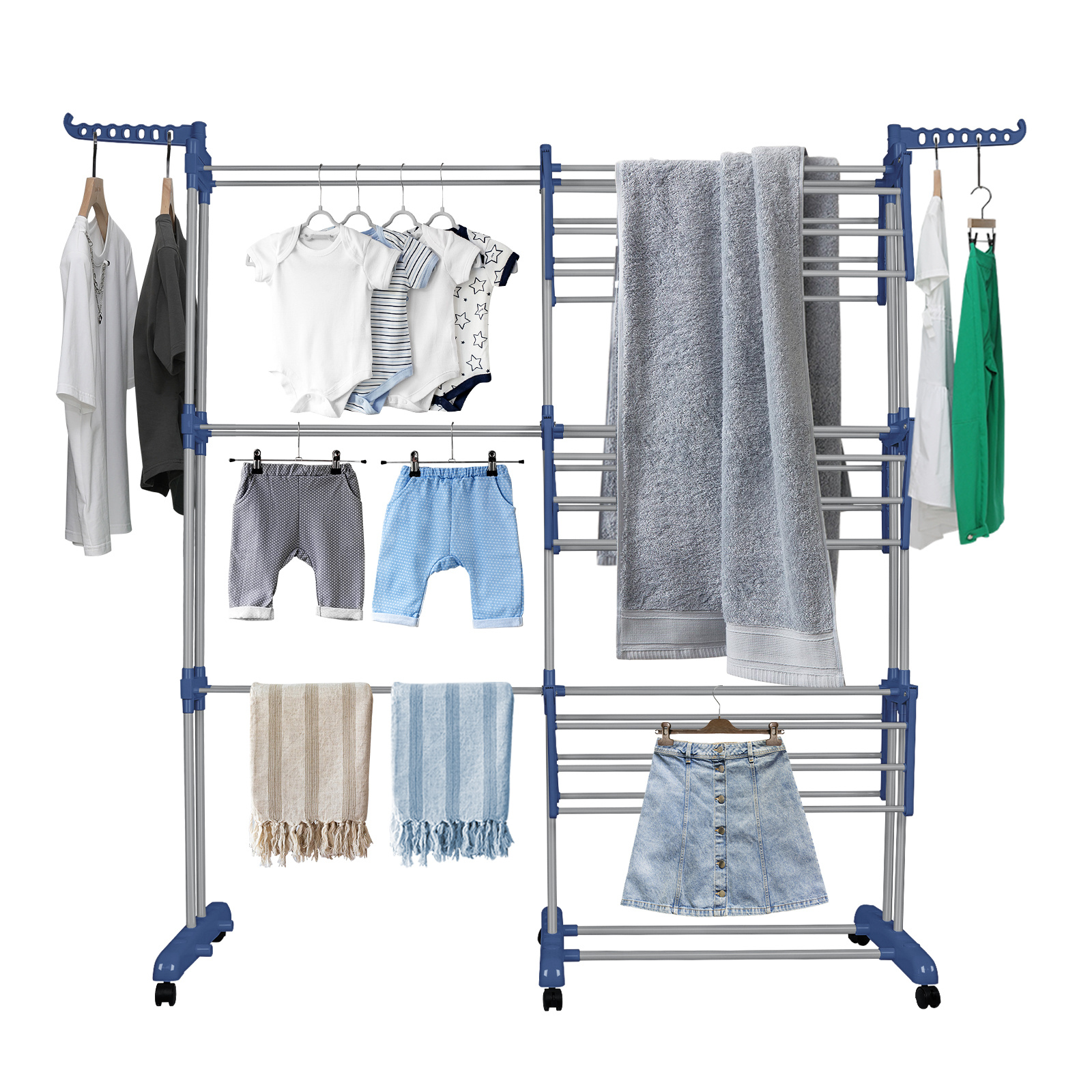 

Indoor Laundry Drying Rack 3 Shelves 6 Rolls, Parking Brake, Max. 35 Kg, Dimensions 170 X 75 - 142.5 Cm