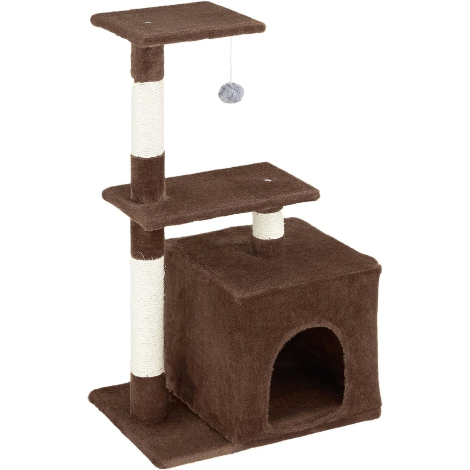 TEMU Baroni Home Tiragraffi ad Albero per Colori Marrone | Crema | Grigio 45x30x78 cm, Gioco Tiragraffi per Cuccioli, Albero Tiragraffi a 2 Piani con