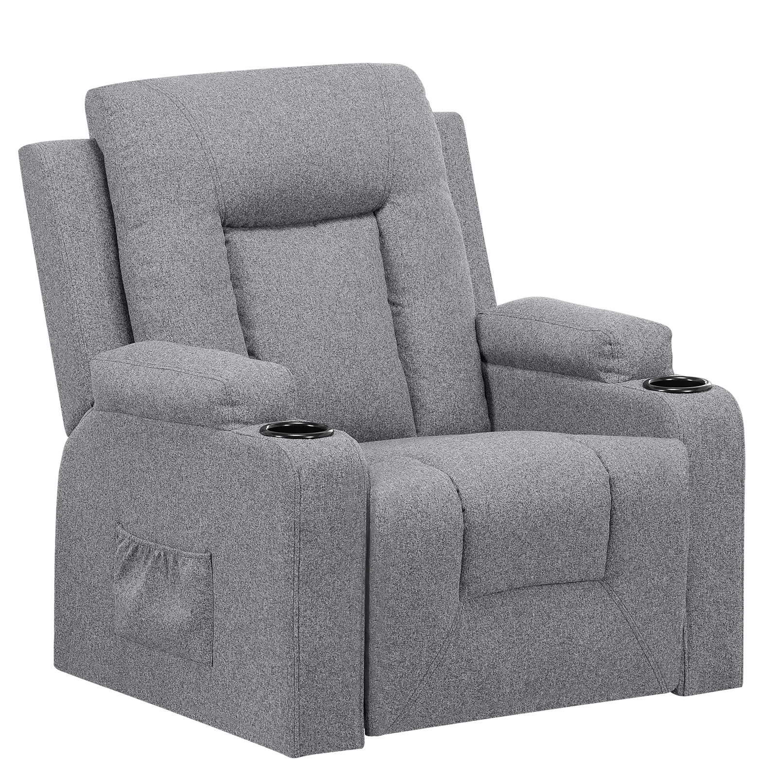Image of Luckracer Recliner Chair With Adjustable Backrest & Footrest, Ergonomic Pu Chair With Cup Holder & Side Pockets