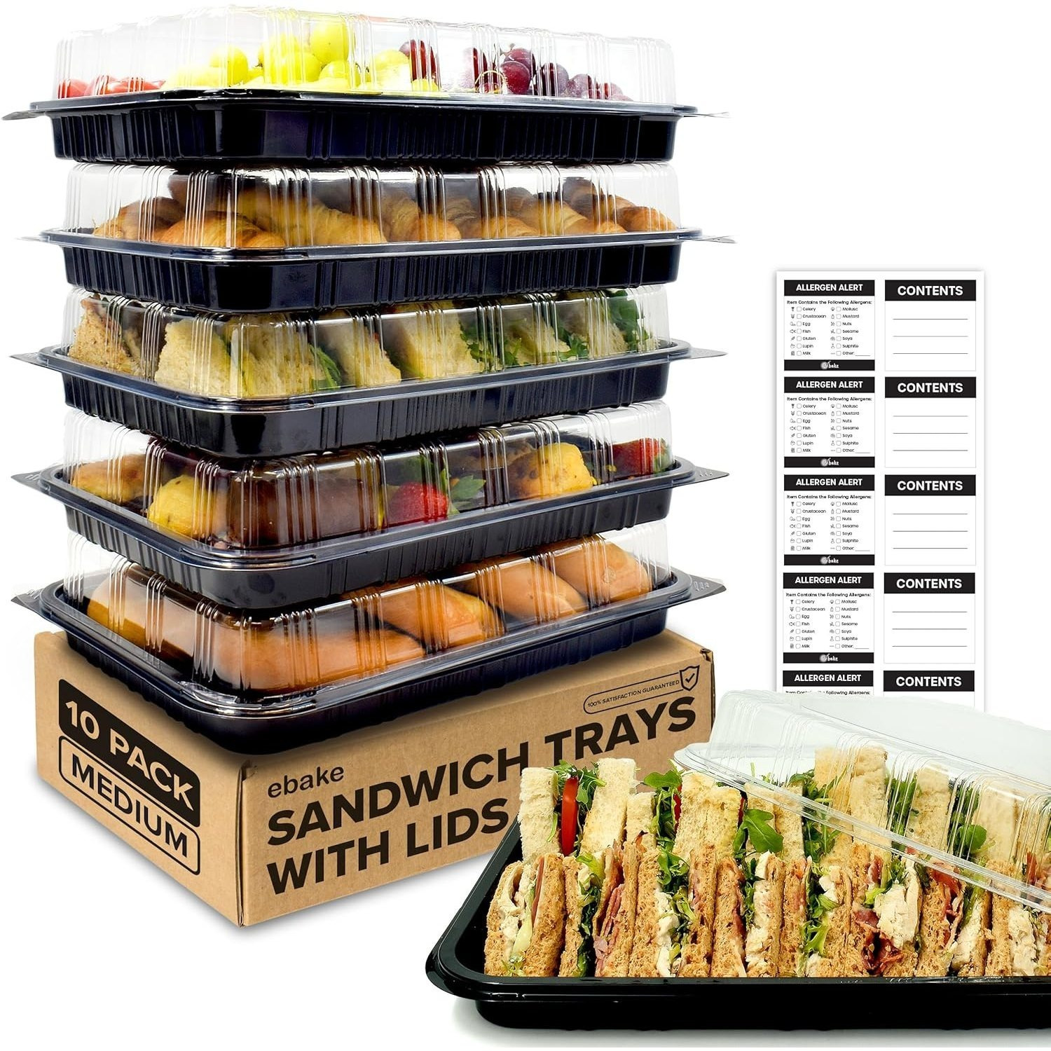 TEMU Sandwich Platter Trays With Lids - Reusable Plastic Buffet Trays For Catering, Sandwich Trays & Meal Prep Serving Trays For Parties, Events And
