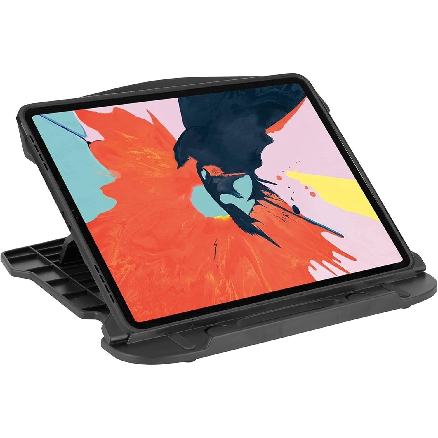 Baroni Home Adjustable Tablet Holder At 8 , Tablet Table Stand With Compartment, Black, 28x26x15 Cm, , Adjustable In 3 , Stable And Resistant, Multifunctional With Side Compartment