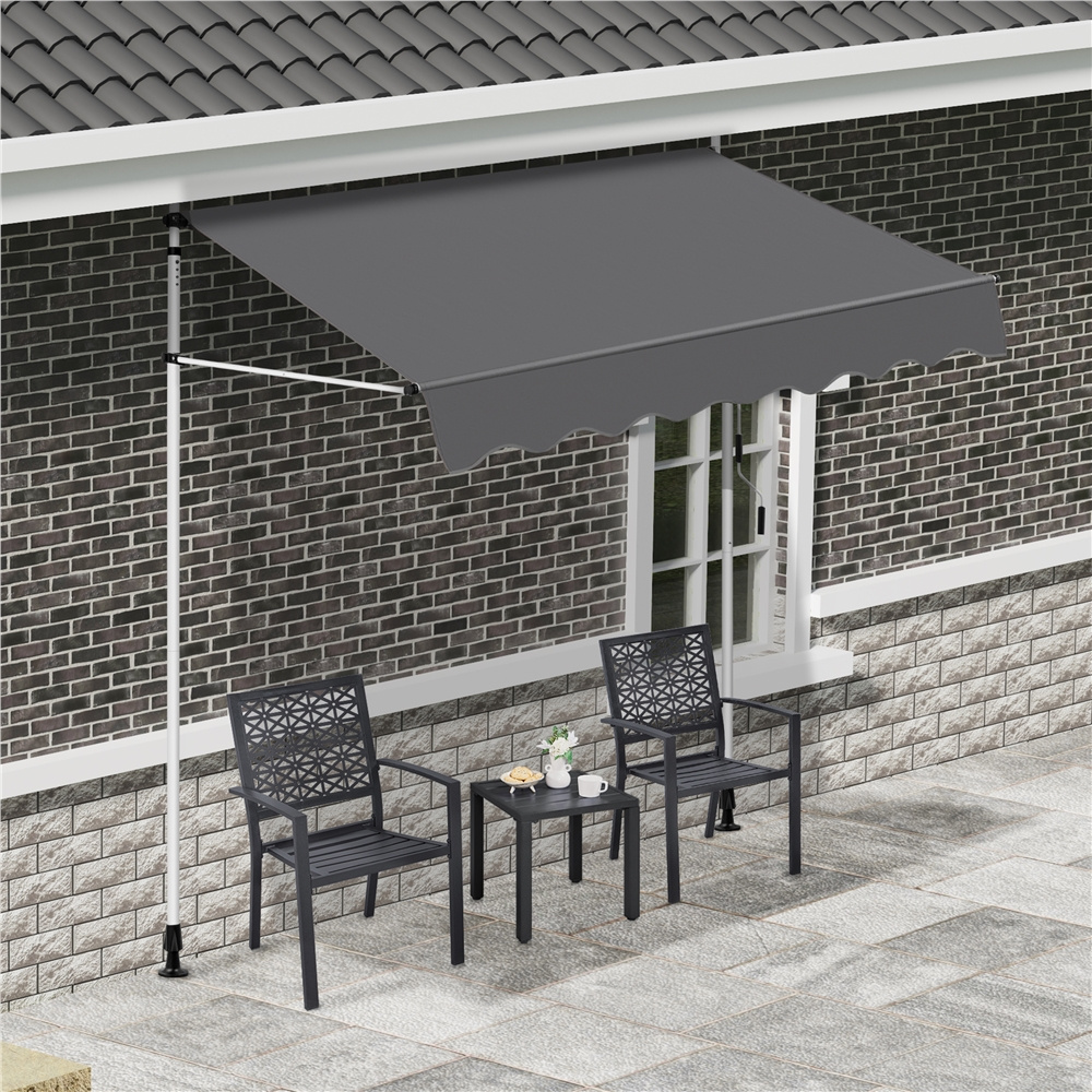 Image of Costoffs Height-adjustable Clamp Awning 200 Cm L × 180 Cm W, No Drilling Required, Sun Awning, Balcony Awning With Hand Crank And Frame For Balcony, Patio, Garden