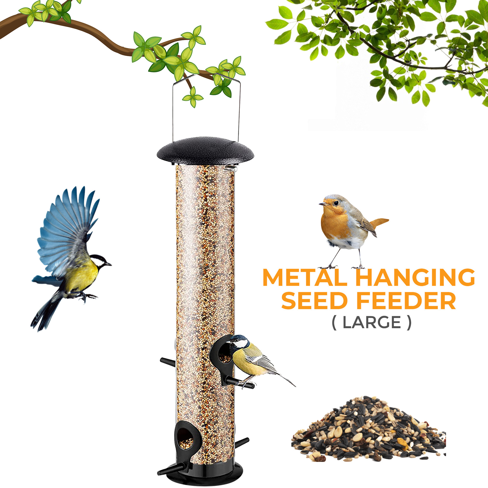 TEMU Metal Bird Feeders Hanging Wild Bird Seed Feeder For Mix Seed , Niger Seed Feeder, Sunflower Heart, Birdbath, Heavy Duty All Metal