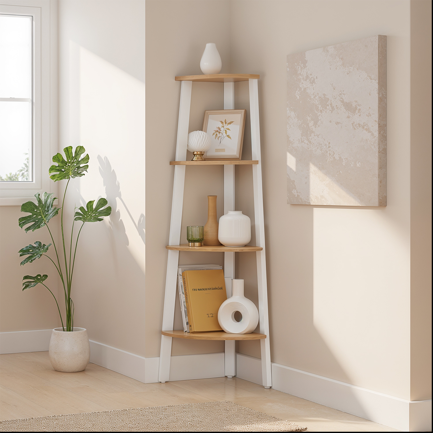 Corner Shelf, 4-tier Bookshelf, Ladder Shelf, Storage Shelf, Plant Shelf Living Room, With