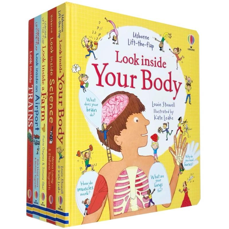 TEMU Look Inside 5 Book Set | Interactive Children's Learning Books Your Body, Science, Farm, Airport & Trains | Educational Lift The Flap Collection