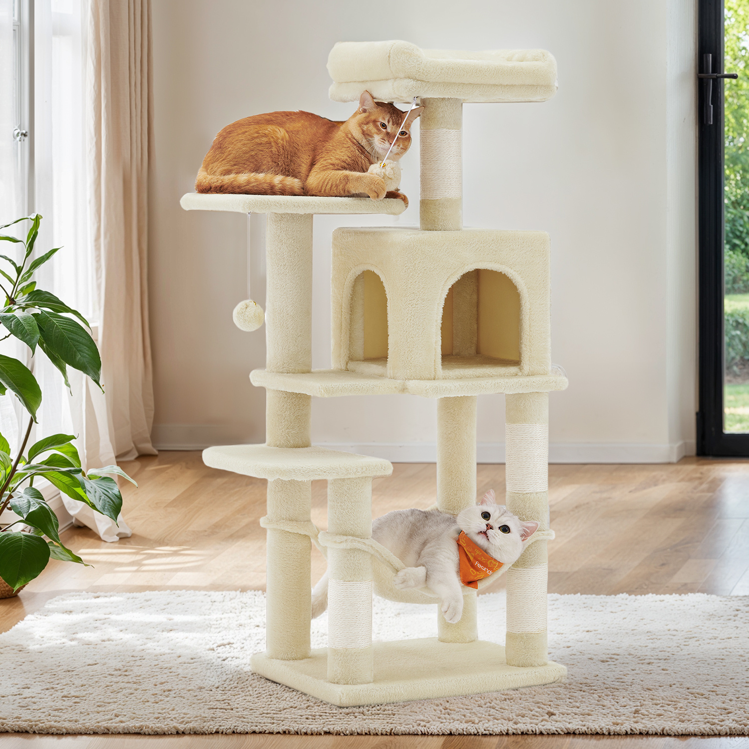 

Scratching Tree, Multi-level Cat Tree With Cave, Hammock And 4 Scratching Posts