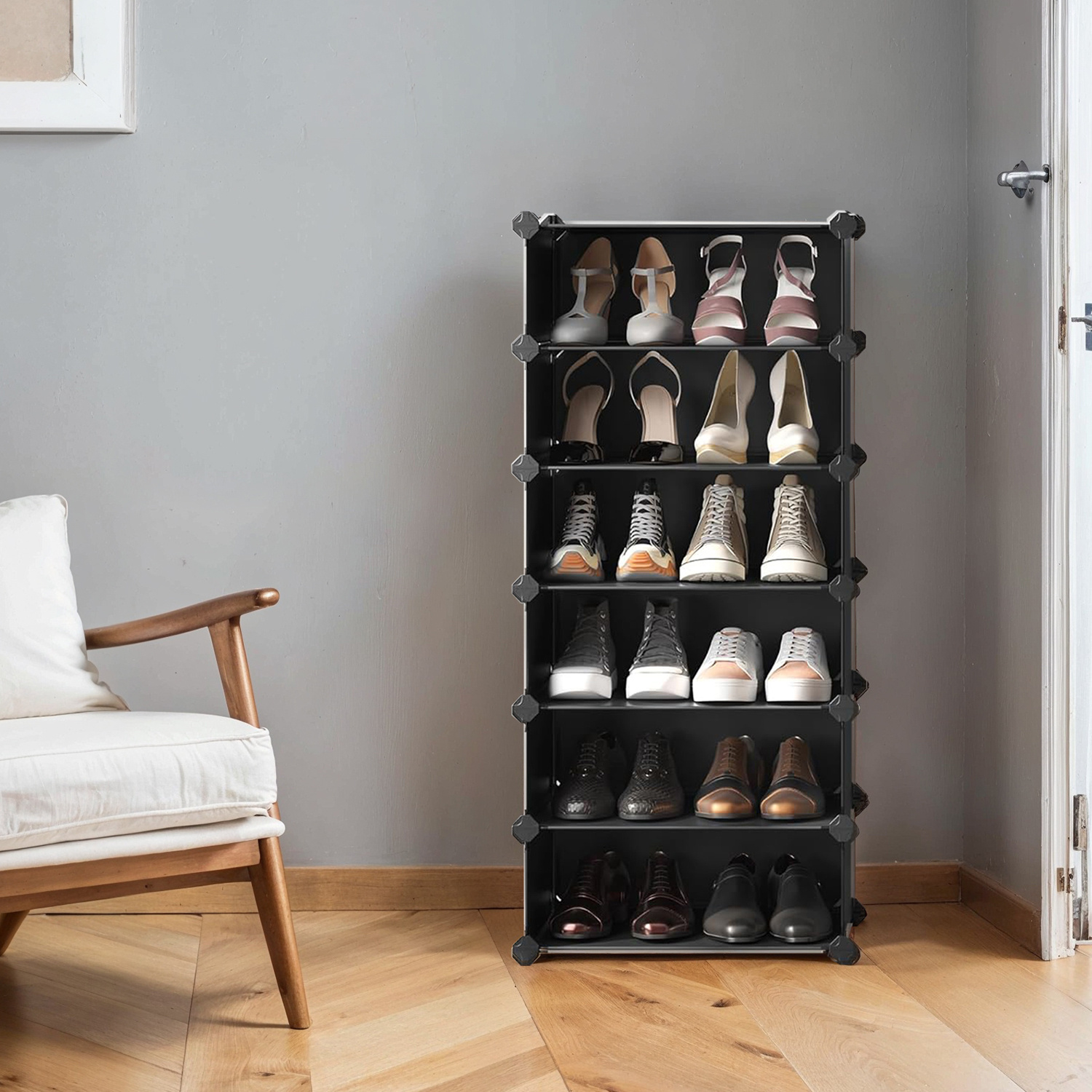 

Shoe Rack With 10 Levels, Plug-in Shelf, Shelf System, Shoe Organizer, Diy Shelf, With Door, Made Of Pp Plastic