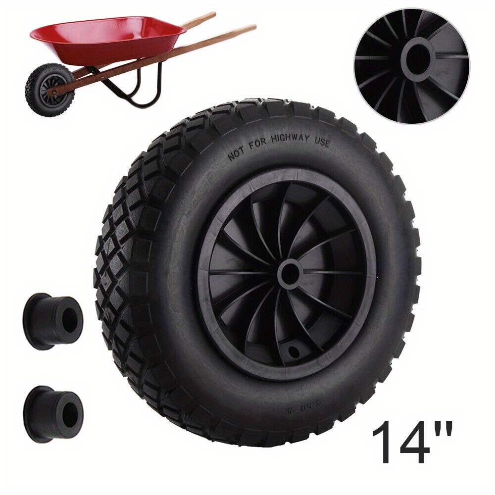 TEMU Pu Black 14" Replacement Puncture Proof Wheelbarrow Wheel 3.50-4.00/8
