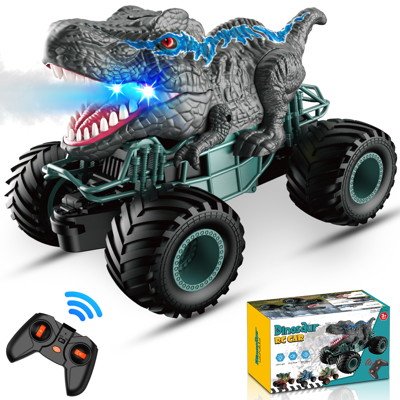 TEMU Dinosaur Toys For Boys, 1:16 Scale Remote Control Monster Truck Toys With Spray Led Lights, Kids Toys Boys Gifts, Car Toys For Boys Toys Gifts