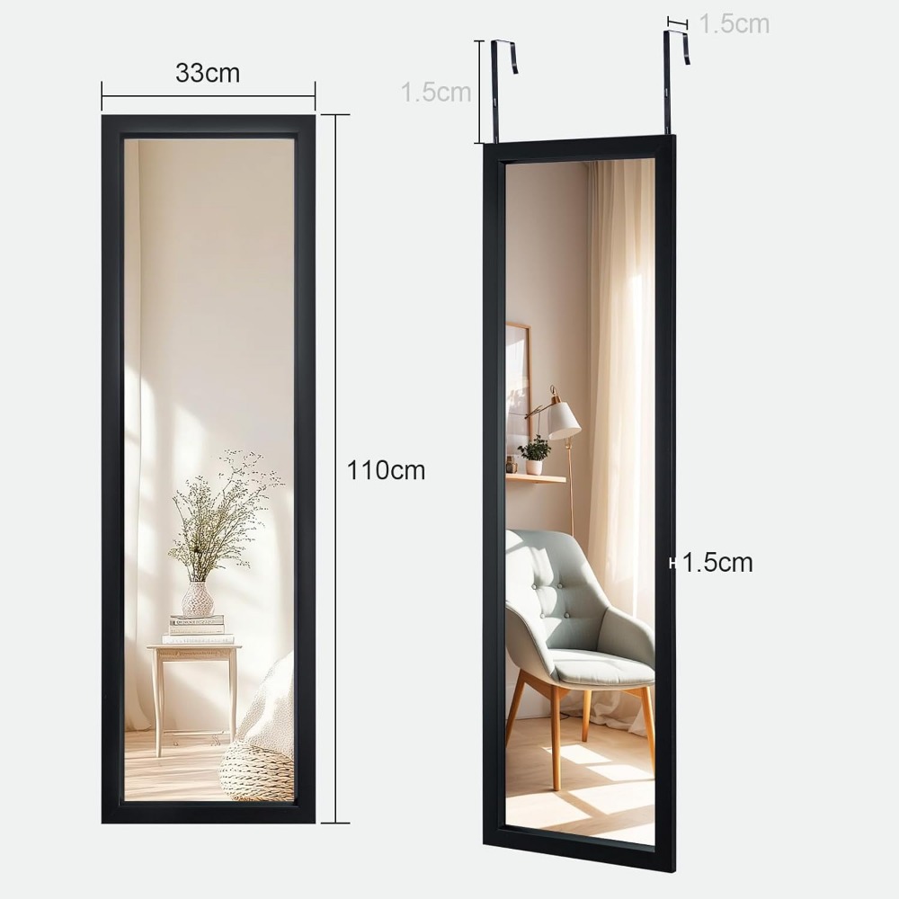 TEMU Over The Door Mirror 110x33cm Half Full Length Mirror Frame Bathroom Mirror Slim & Mountable Body Mirror For Door Dressing Mirror With Hanging