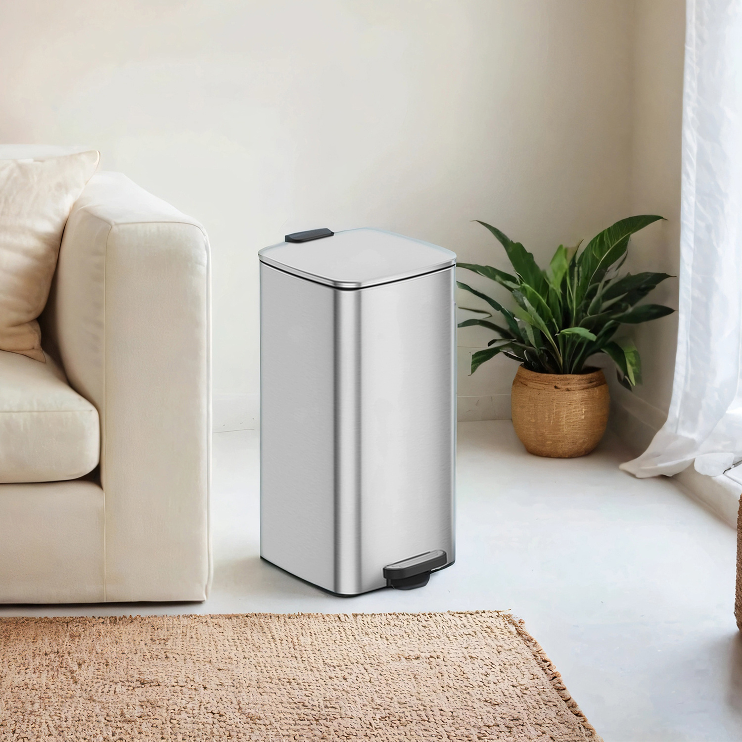 E-shop Mülleimer Küche, 30 Liter Abfalleimer, Tretmülleimer, Stahl, mit Inneneimer, Softclose, Offenhaltefunktion