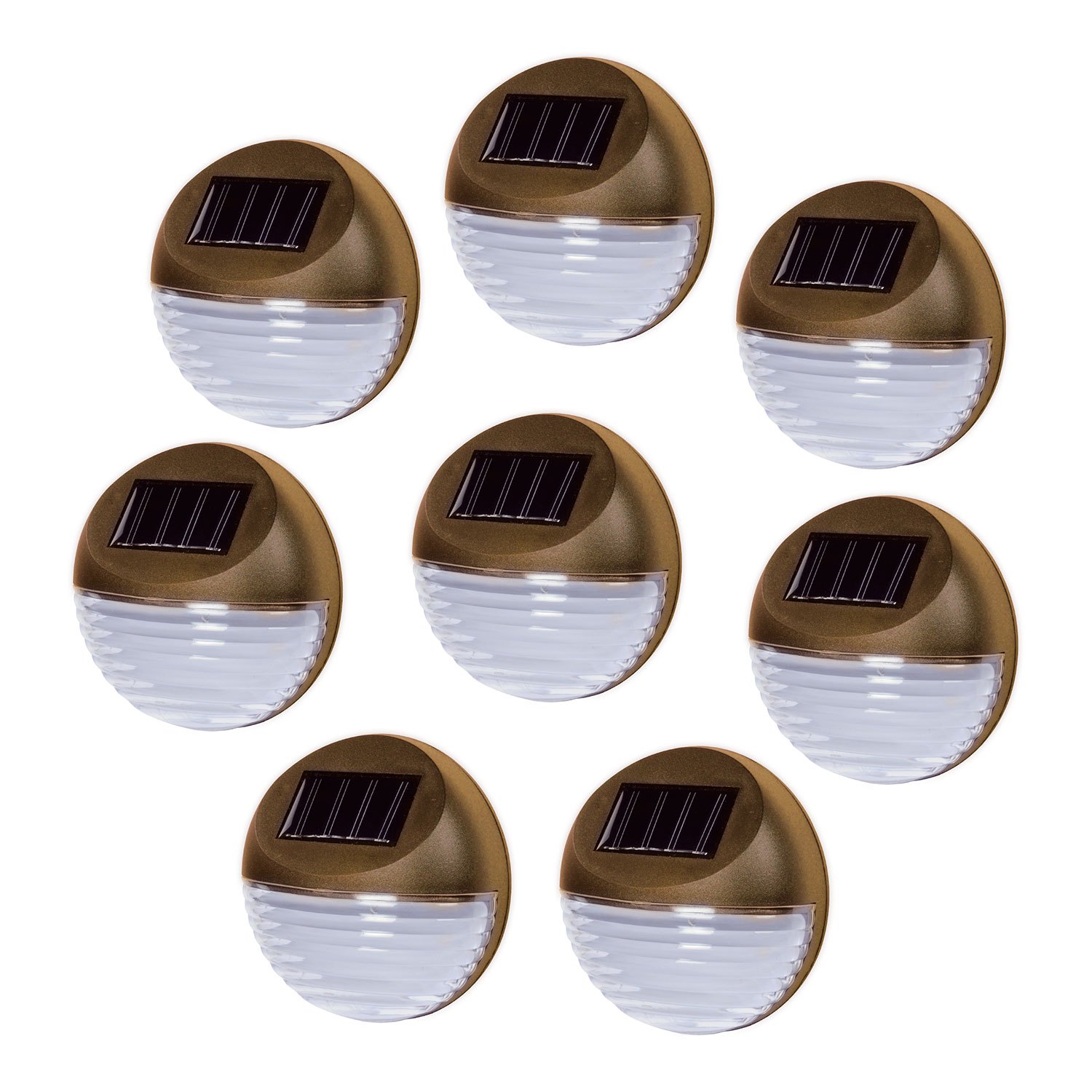 TEMU Taylor & Brown Set Of 8 Silver/brown Solar Powered Led Round Decorative Garden Fence Lights Wireless Wall Patio Door Decking Outdoor Lighting