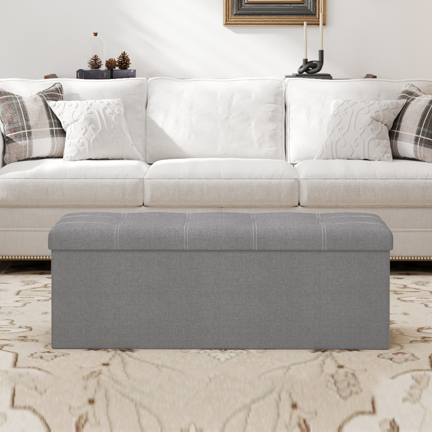 Storage Bench, 38 X 110 X 38 Cm, Seat Chest, Bed Bench, Storage Chest, For Living Room, Bedroom, Hallway, Stylish Design, Comfortable Seating, Durable Mdf Panels, Space- Foldable