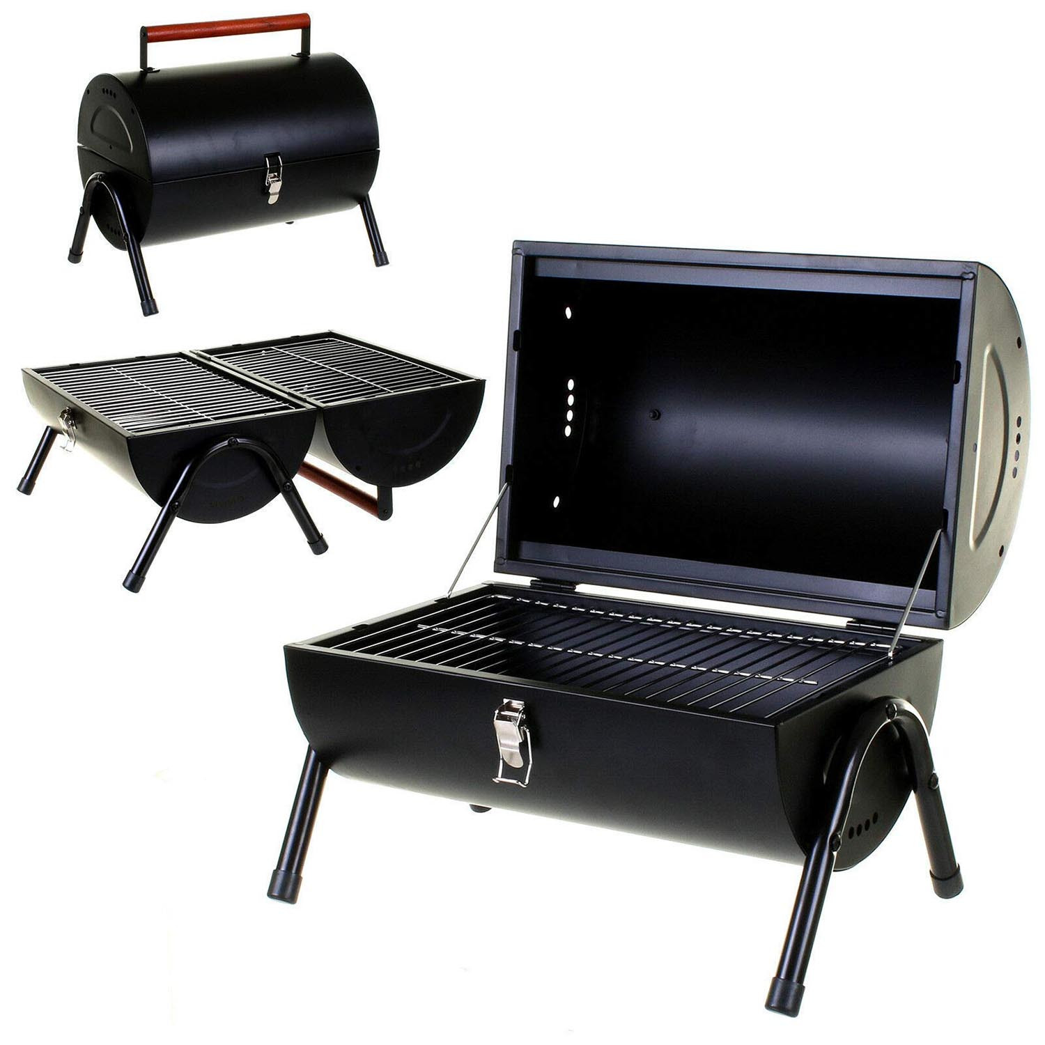 TEMU Stainless Steel Portable | 2 Cooking Areas | Side Vents, Wooden Carry Handle | Great For Outdoor Use