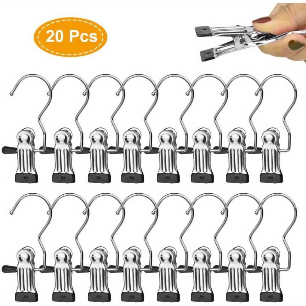 TEMU 20 Pcs Portable Laundry Hooks, Metal Boots Hangers, Single Coat Hangers, Hat Storage Hanger Clips, Hangers Clips, Clip Hooks Hangers For Towels,