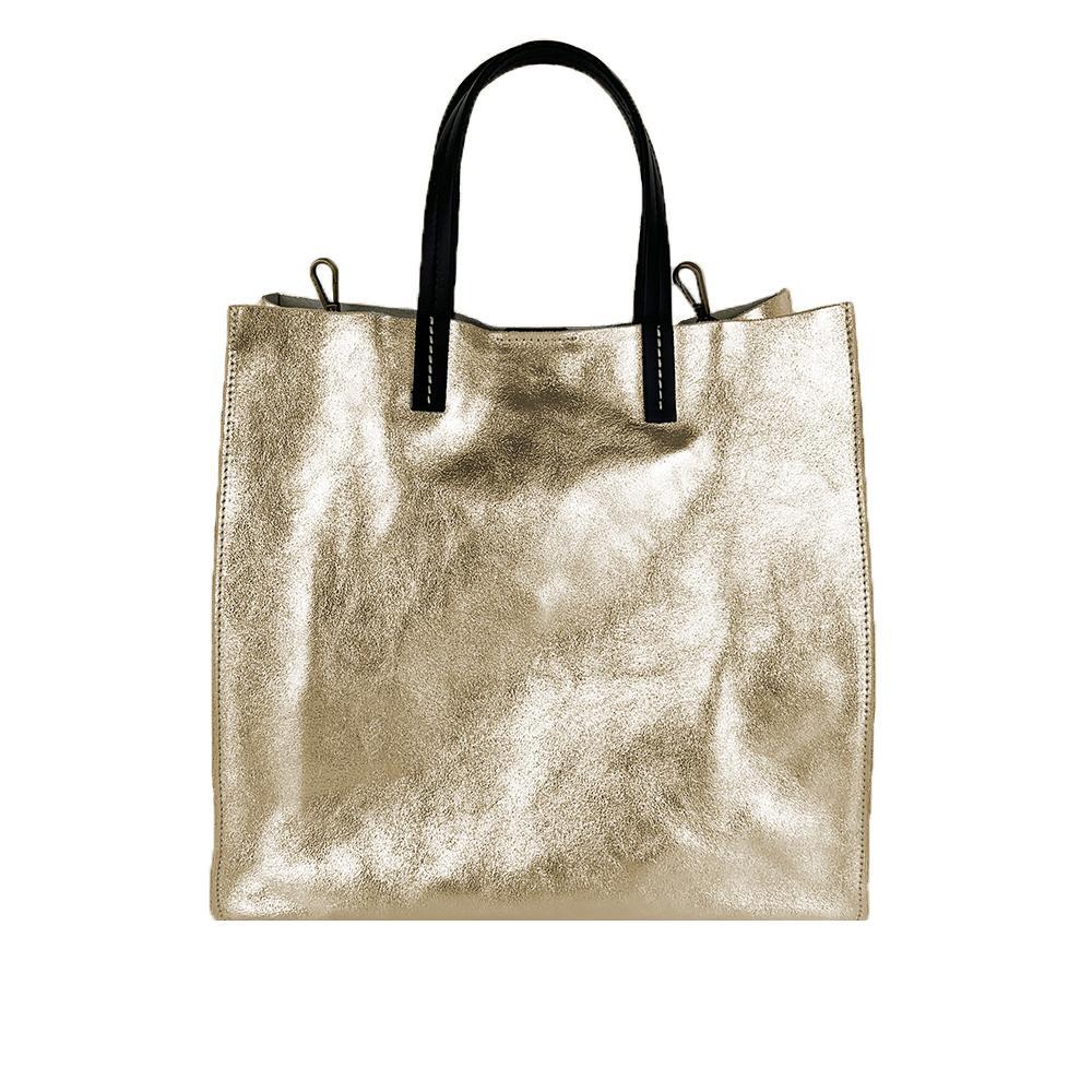 Image of Women's Hand Shopping Bag In Genuine Metallic Leather, Made In Italy