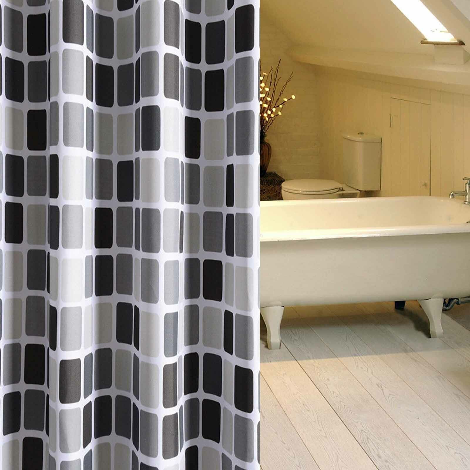 fabric shower curtain mosaic extra long wide drop bathroom 200 220cm