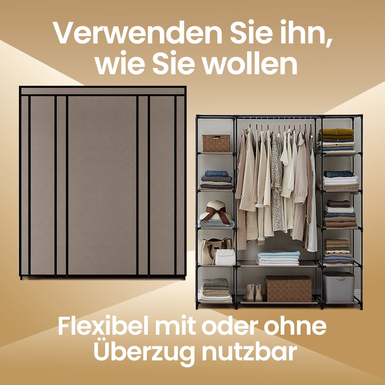 Image of Wardrobe, Fabric Wardrobe, With Fleece Cover, With Clothes Rail, 45 X 150 X 175 Cm, Metal Frame, Wardrobe For The Bedroom