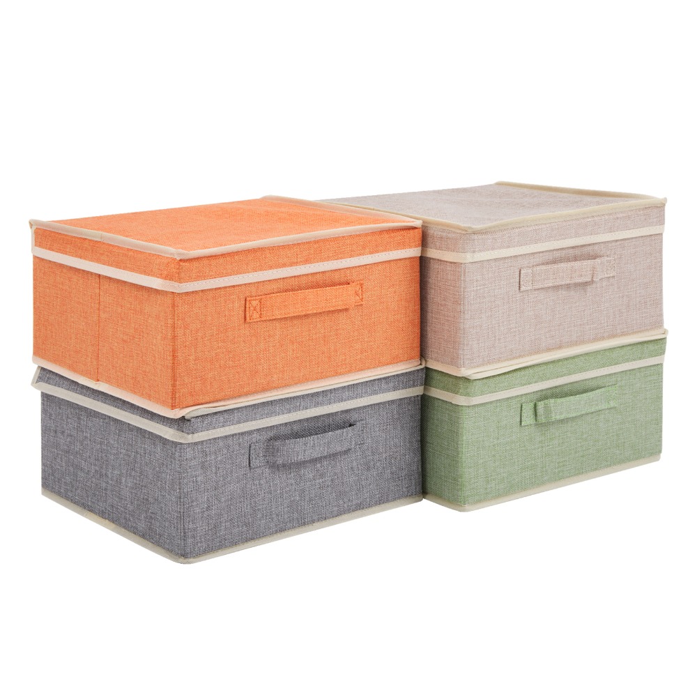 Image of Storage Boxes With Lids 4-pack Collapsible Fabric Organizers For Organizing Clothes And Books Suitable For Wardrobes, Bedrooms And Home 33.5 X 31 X 16.5 Cm Set With