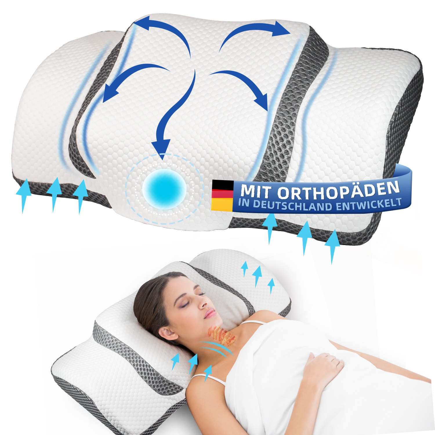 E-shop Memory Foam Kissen Kopfkissen, Ergonomisches Kissen, Nackenkissen Kopfkissen für Seiten, Rücken & Bauchschläfer, nackenkissen für Männer, Frauen