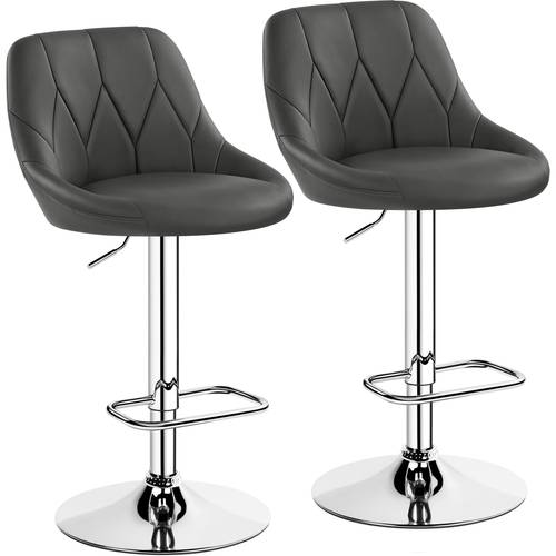 2pcs bar stools faux leather swivel barstools height adjustable modern bar chairs with ergonomic backrest cushioned seat chrome footrest for home kitchen counter dark grey black white light grey