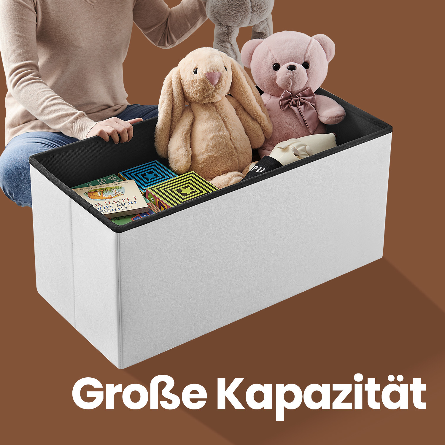 Image of Storage Bench, Folding Seat Chest, Storage Chest, Footrest, 38 X 76 X 38 Cm, For Hallway, Living Room, Bedroom, Mdf Panels, Comfortable Foam Padding, Multifunctional Storage Box