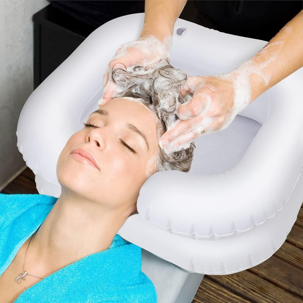 TEMU Portable Inflatable Hair Wash Basin With Drain Tube – Ideal For Bedridden, Disabled, Elderly, Pregnant, And Handicapped Individuals, Easy Hair