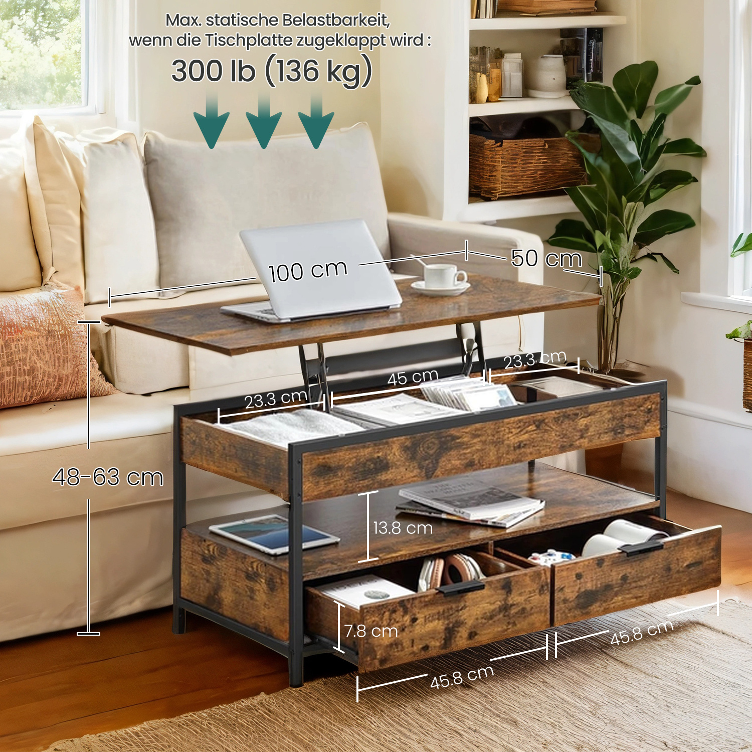 Tavolino A Forma Di C Regolabile In Altezza | Piano Girevole 360°, Mobile Con Ruote, In Legno E Metallo | Per Divano, Letto, Ufficio, Snack E Laptop - 2