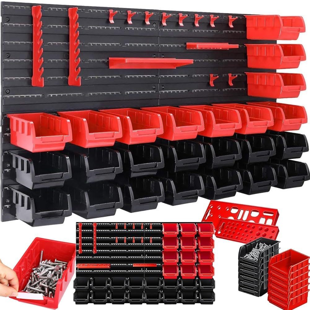 TEMU BAKAJI Pannello Da Parete 45pz con Box Contenitori Portautensili e Stand Attrezzi Porta Utensili Da Garage 95 x 54 cm Montaggio a Muro