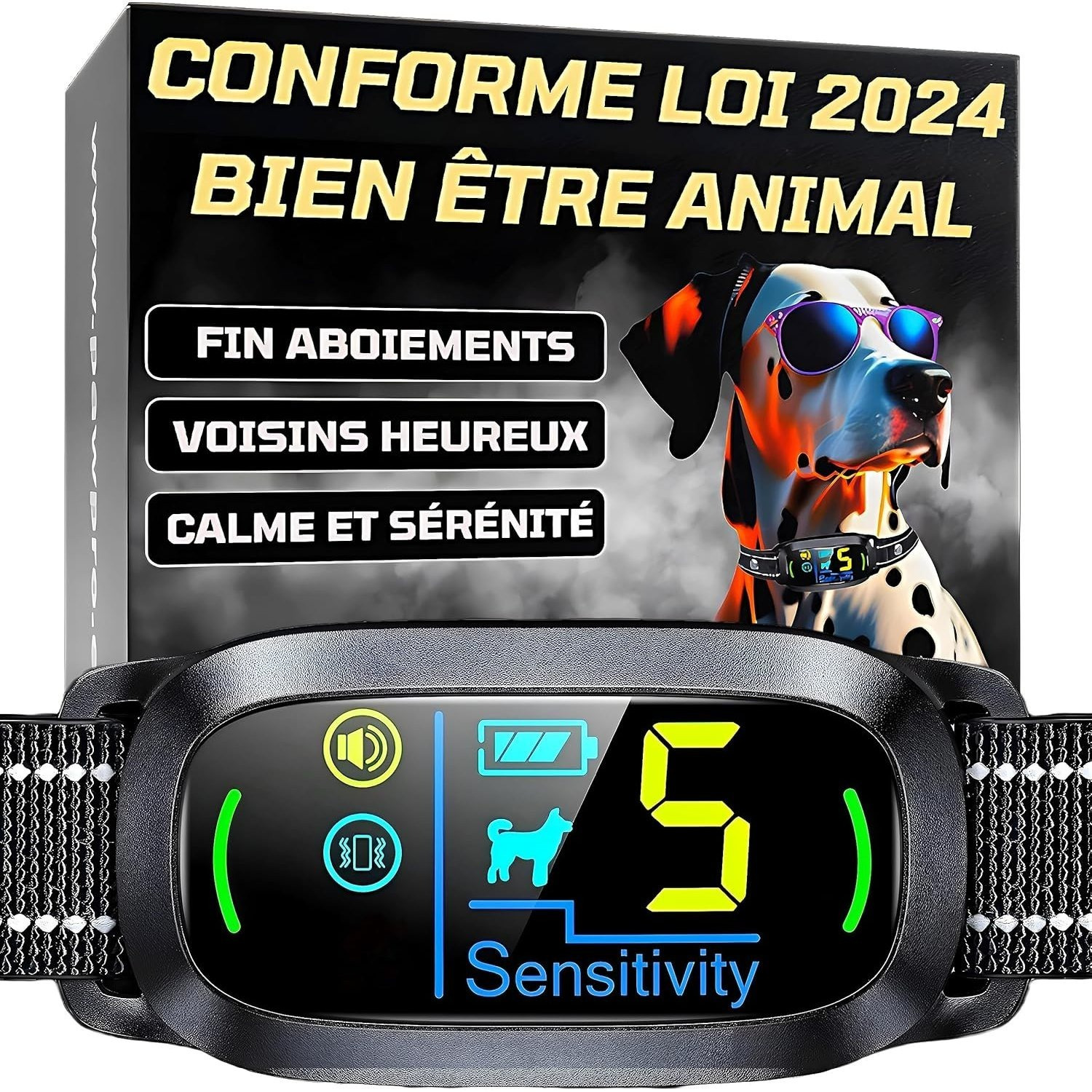   Anti-Barking Collar for Dogs |   with 2024   Law | 100% Automatic Barking Detection with AI |   Color Screen | 3     | French   48h Delivery | Compatible with All Breeds and Sizes from   75kg