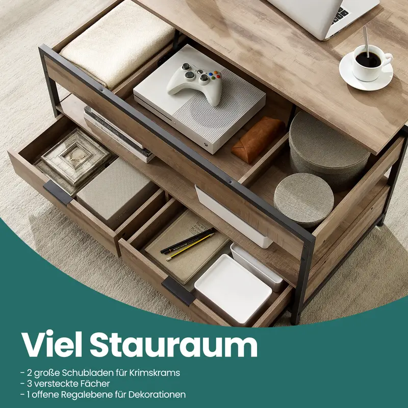 Tavolino Salotto Regolabile 3 In 1 - Con Cassetto, Trasformabile In Tavolo Da Pranzo, Bianco - Foto 9