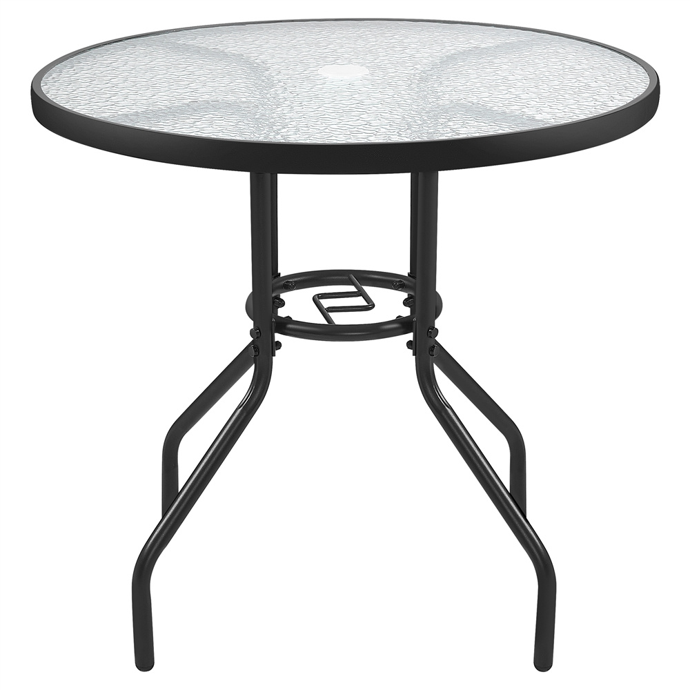 E-shop Costoffs 70 cm Bistrotischrund Glastisch Gartentisch Balkontisch mit Glasplatte & Schirmloch Terrassentisch Kaffeetisch aus Metall für Balkon