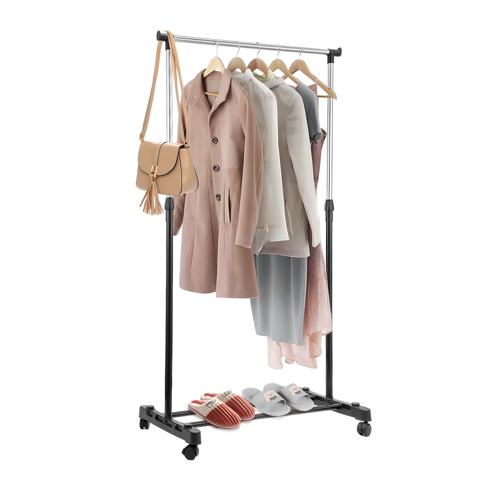 E-shop Kleiderständer auf Rollen Metall Höhenverstellbar Kleiderstange Rollgarderobe Garderobenständer Kleiderstange Garderobenstange Kleiderwagen