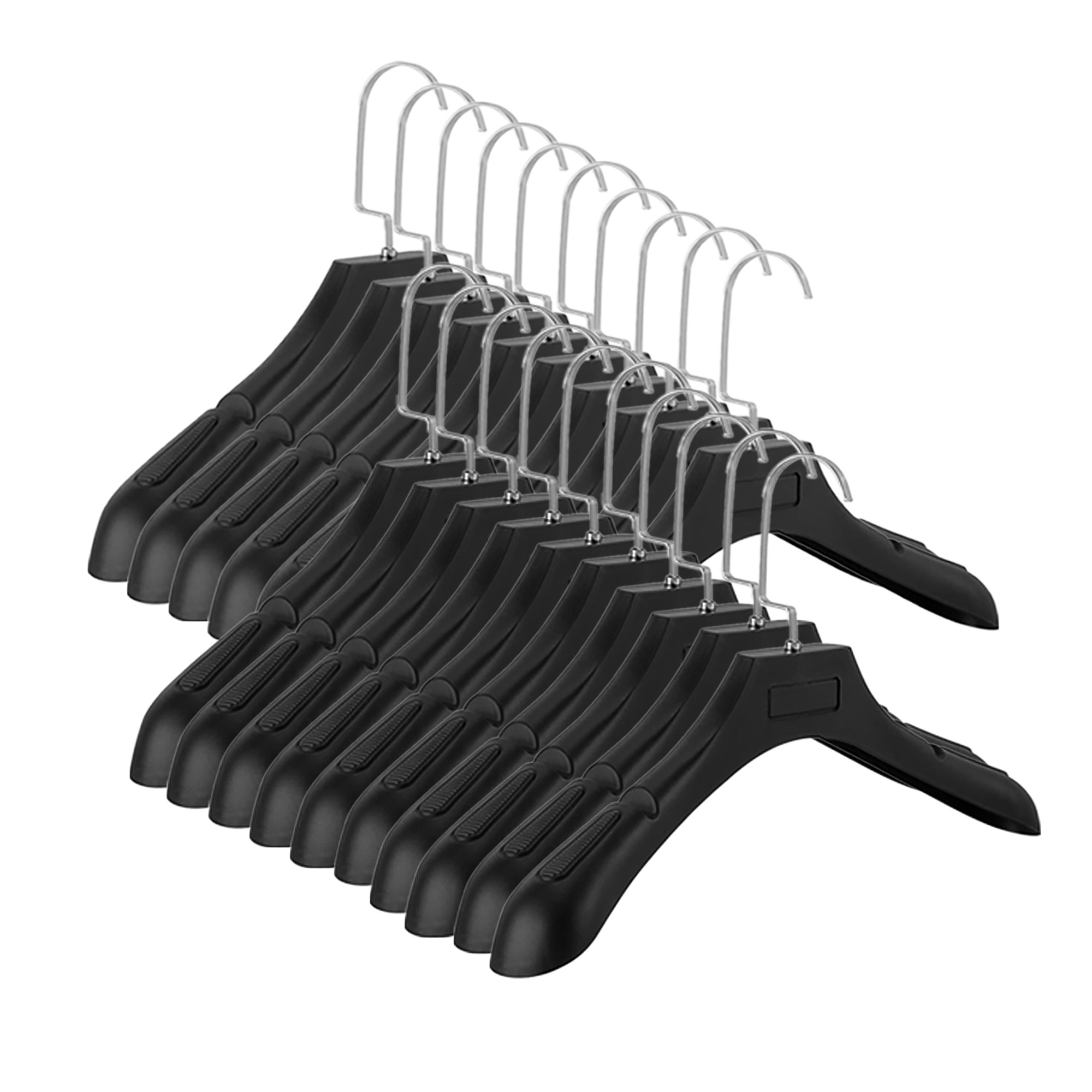 Image of Intirilife Dress Hanger Set In Black Wide Plastic Hangers With Anti-slip Surface Notch - 39 X 4 X 15 Cm - Wardrobe Hangers, Laundry Hangers, Suit Hangers, Jacket Hangers
