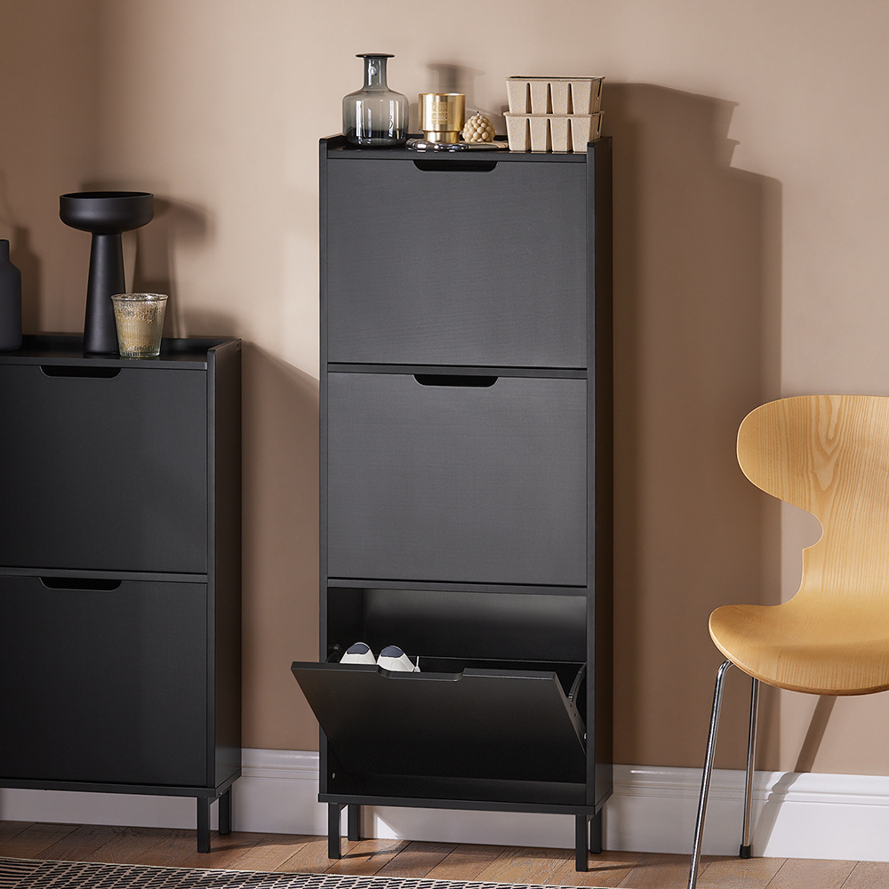 TEMU 1 stuks Entree Meubel met 3 Deuren, Moderne Schoenbank, Smalle Schoenrek voor Kleine Entree of 50X19X129Cm Zwart - GTS262-I-TDI