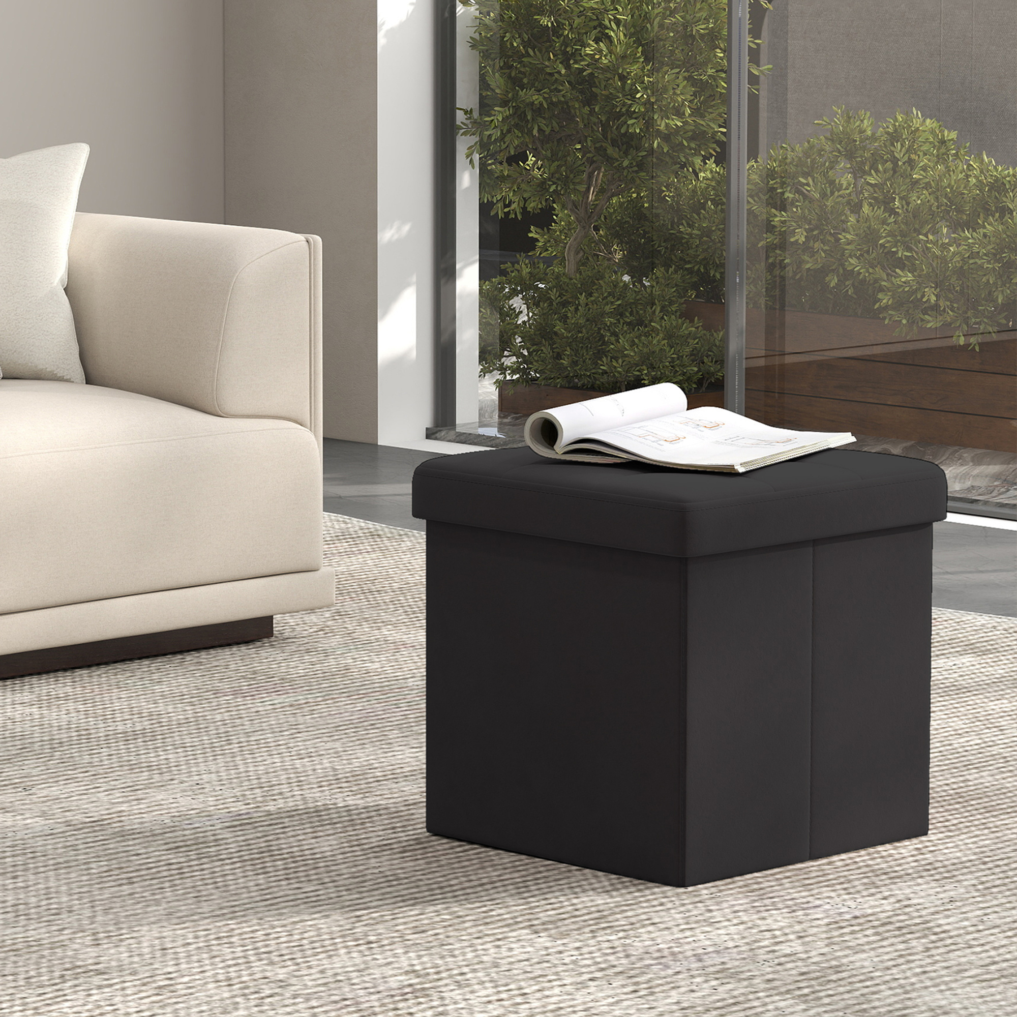 Image of Stool With Storage, Small Folding Bench, 38 X 38 Cm Footrest, Storage Box, Load Capacity Up To 300 Kg, For Living Room, Bedroom, Dormitory