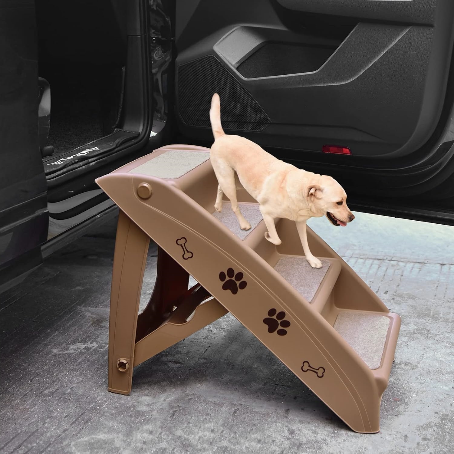 Escalera de Plástico Plegable para Mascotas, Escalera de Plástico con 4 Peldaños para Interior y Exterior, con…: retailer-supplied image