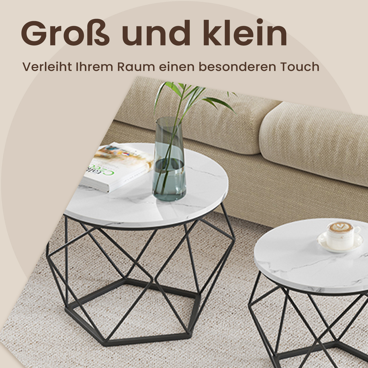 TEMU Round Coffee Table, Set Of 2, Living Room Table, Side Table, Modern, Removable Table Top, Living Room