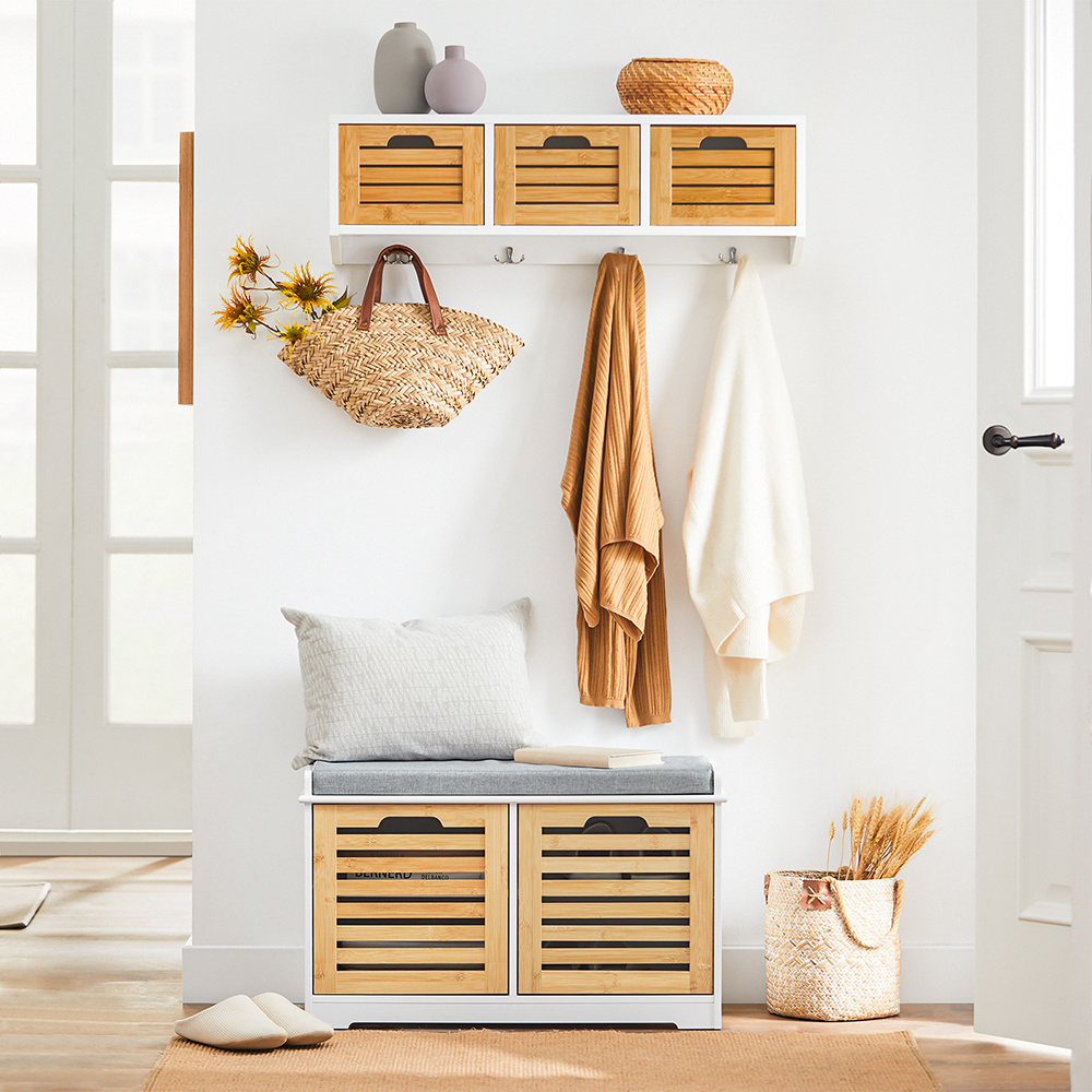 TEMU 1 pieza Zapatero Entrada Almacenamiento - Mueble Zapatero con Cojín Acolchado y - de Entrada de Madera para Pasillo - 71x35x43cm, +Natural -