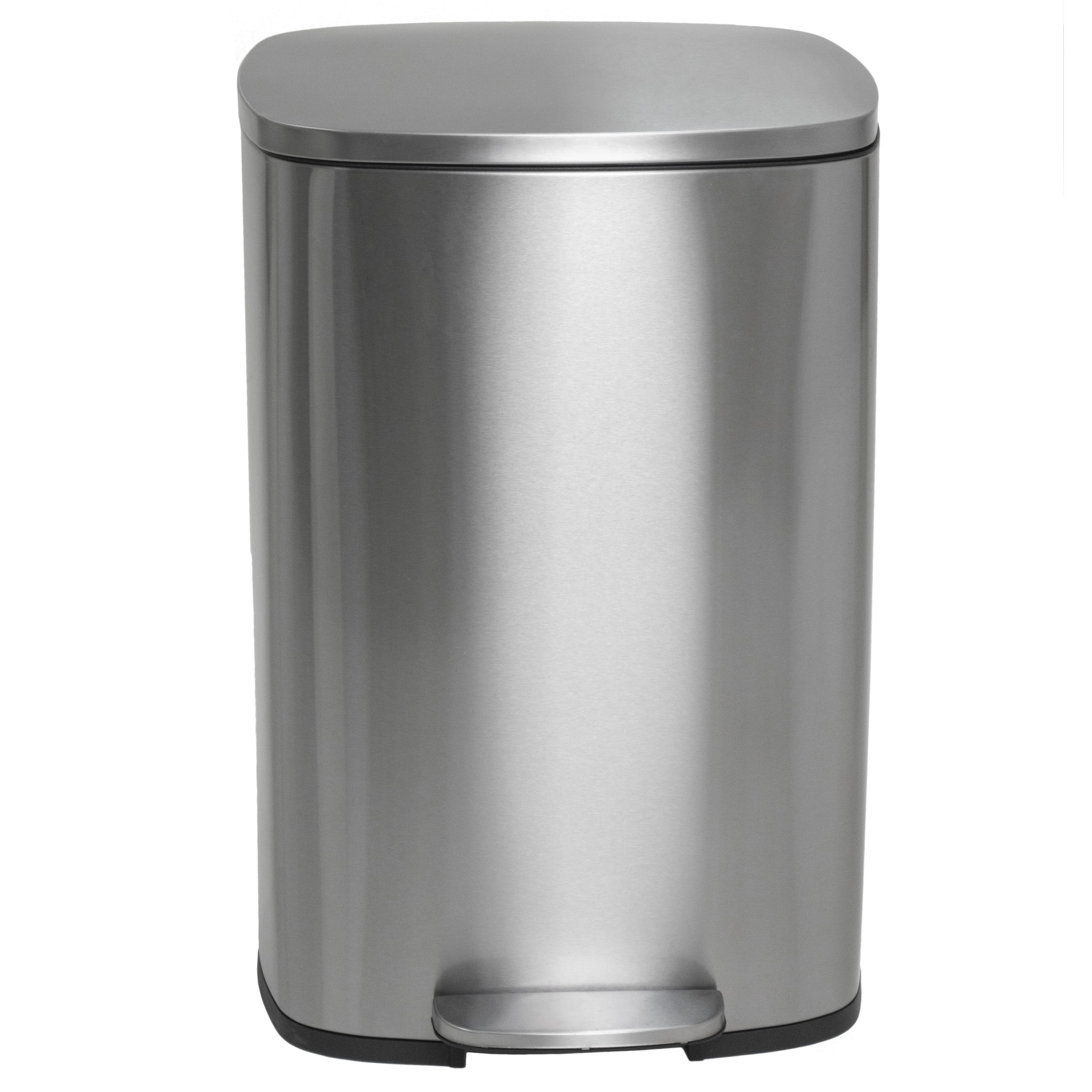 TEMU Poubelle de Cuisine à Pédale 50L – Design Élégant en Acier Brossé, Seau Amovible, Fermeture Douce et Silencieuse, Anti-Odeurs, Anti-Traces de
