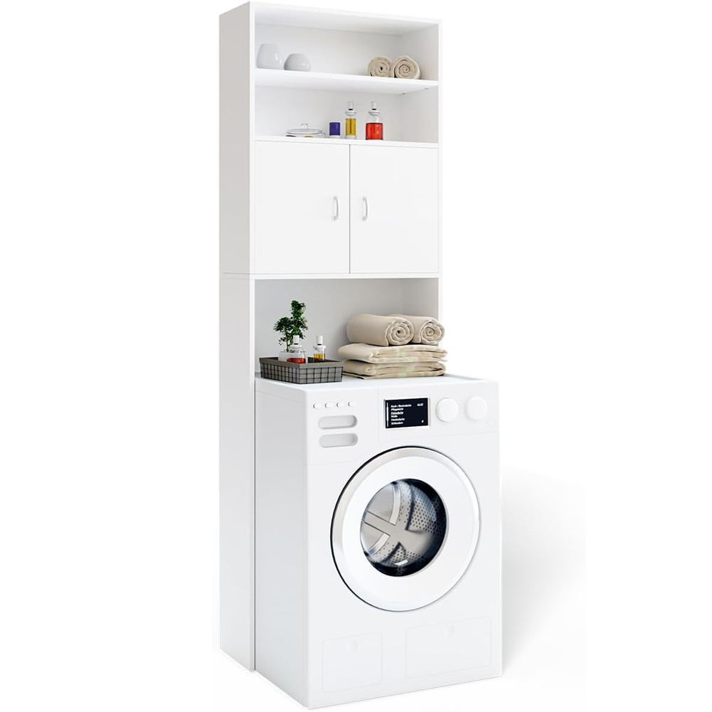 TEMU BAKAJI Mobile da Bagno Lavanderia Salvaspazio, Mobiletto Armadio a Colonna, 3 Mensole e 2 Ante, Armadietto Legno per Corridoio, Design Minimal,