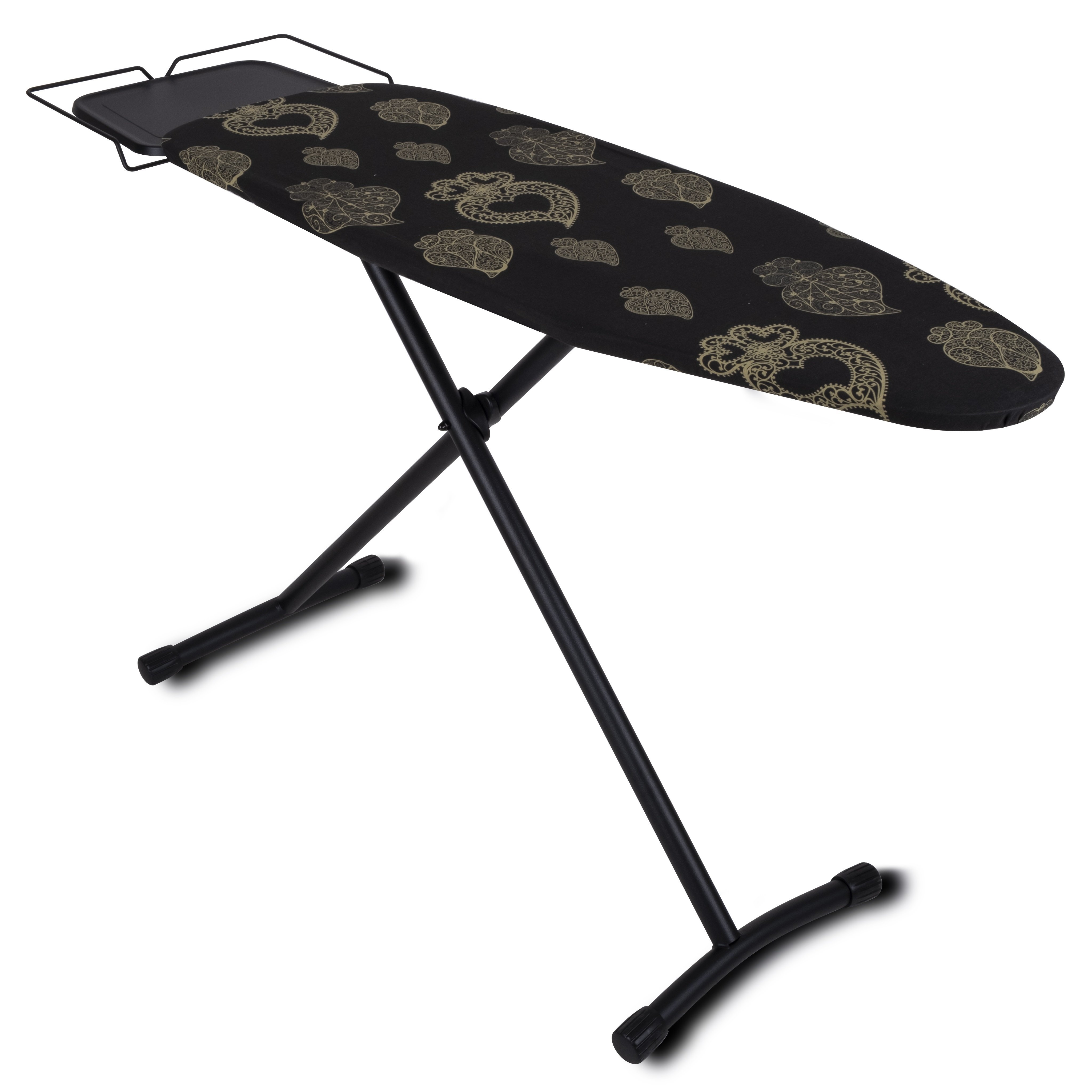 E-shop Klappbares Bügelbrett - Großes Brett 125x41 cm, Höhenverstellbar 96 cm, Stabiler Stahlrahmen mit rutschfesten Füßen, Bügeleisenablage und